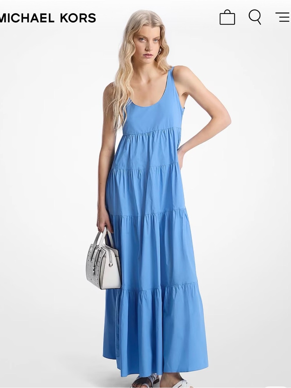 Michael Kors Light Blue Tiered Maxi Dress Layered dress in stretch cotton